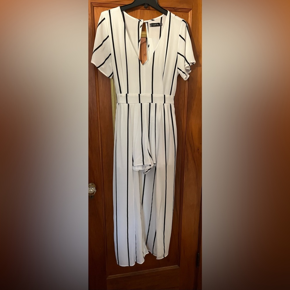 White Striped Maxi Romper/Dress